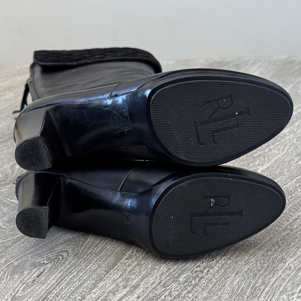 Ralph Lauren Black Leather Quilted Heeled Boots - Picture 6 of 9